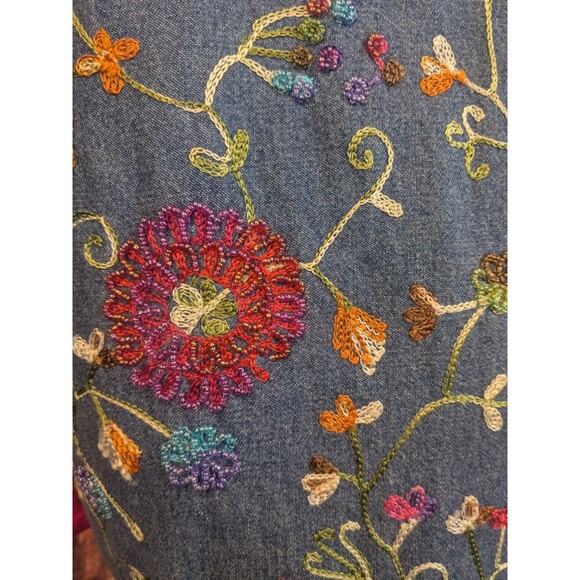 VTG Quacker Factory Artsy Demin Embroidered Garden Shacket Shirt Sz XS - Picture 10 of 12